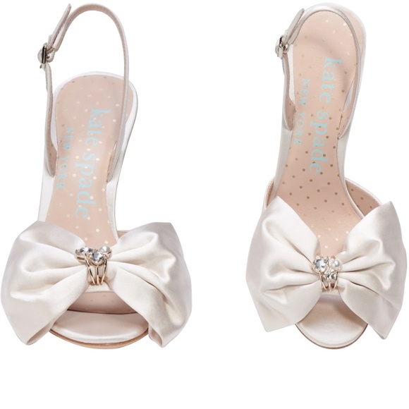 Kate Spade Happily Slingback Pumps Bridal Bow Ivory Satin Stiletto Heel Sandal 9 - Picture 2 of 16